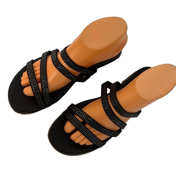 Vince Camuto Sandals Slide Rallsan ~ 9M US Strappy Black Leather 40EU Shoes NEW - Picture 3 of 9